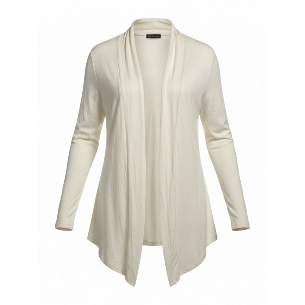Cha Cha Vente Women's Size 1X Soft Ivory Long Sleeve Open-Front Draped Cardigan